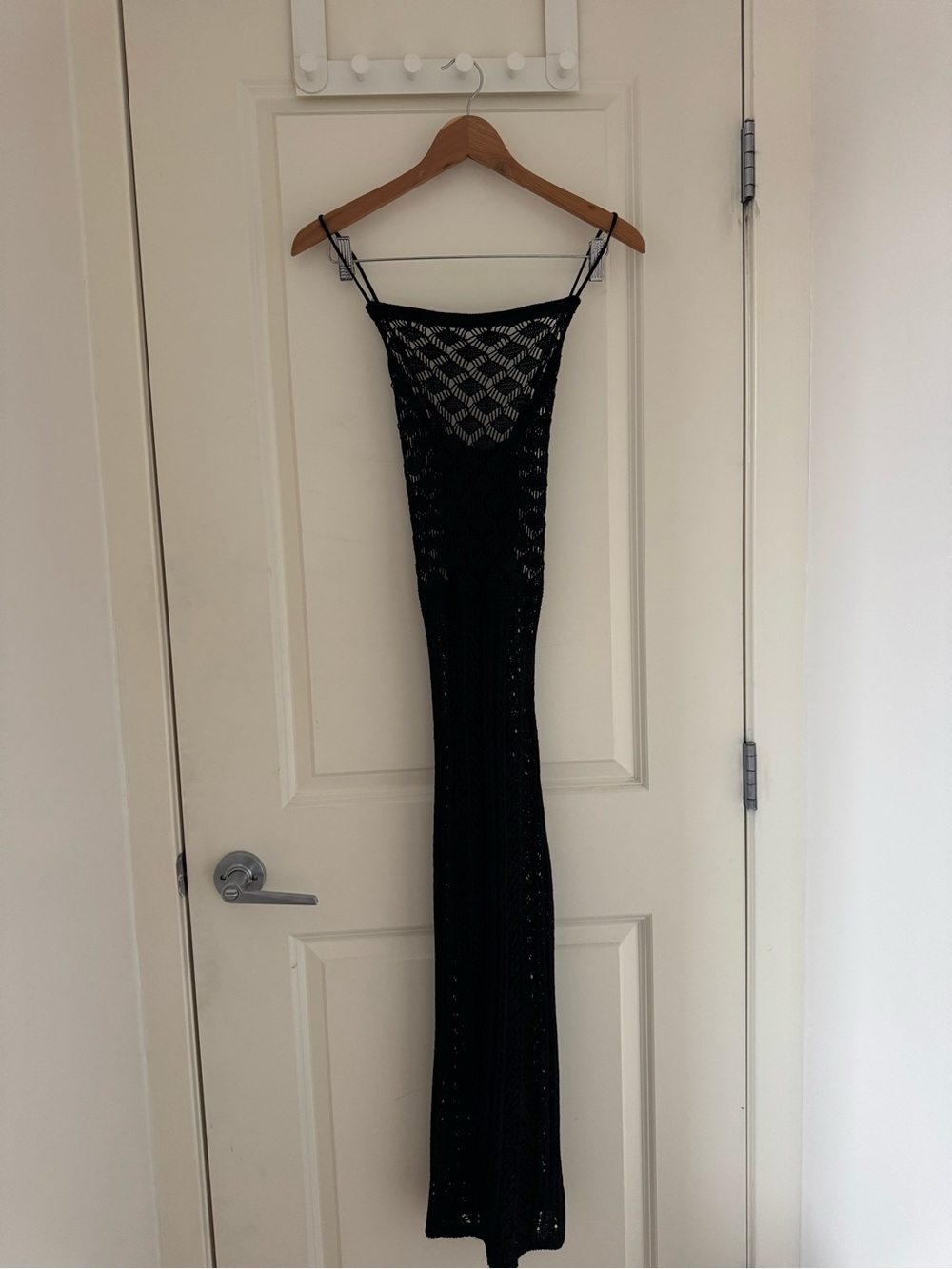 Black Crochet Maxi Dress with Spaghetti Straps